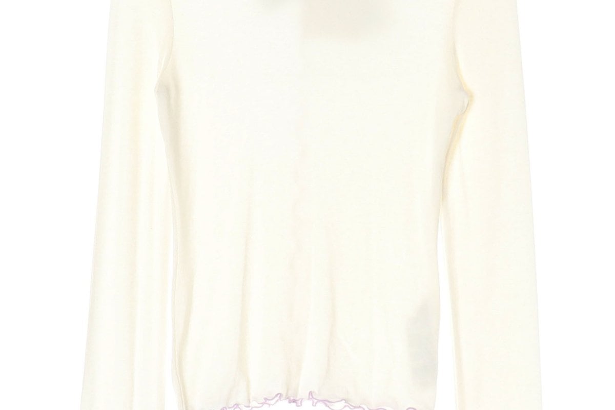 (새상품)잇미샤 24SS 아이보리 울블렌드 프릴 긴팔 티셔츠 M 상세 이미지 4