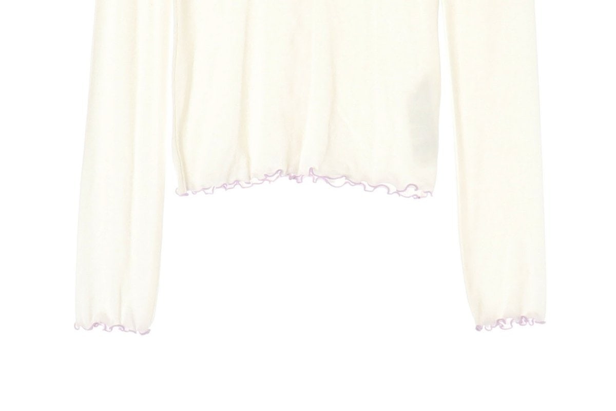(새상품)잇미샤 24SS 아이보리 울블렌드 프릴 긴팔 티셔츠 M 이미지 5