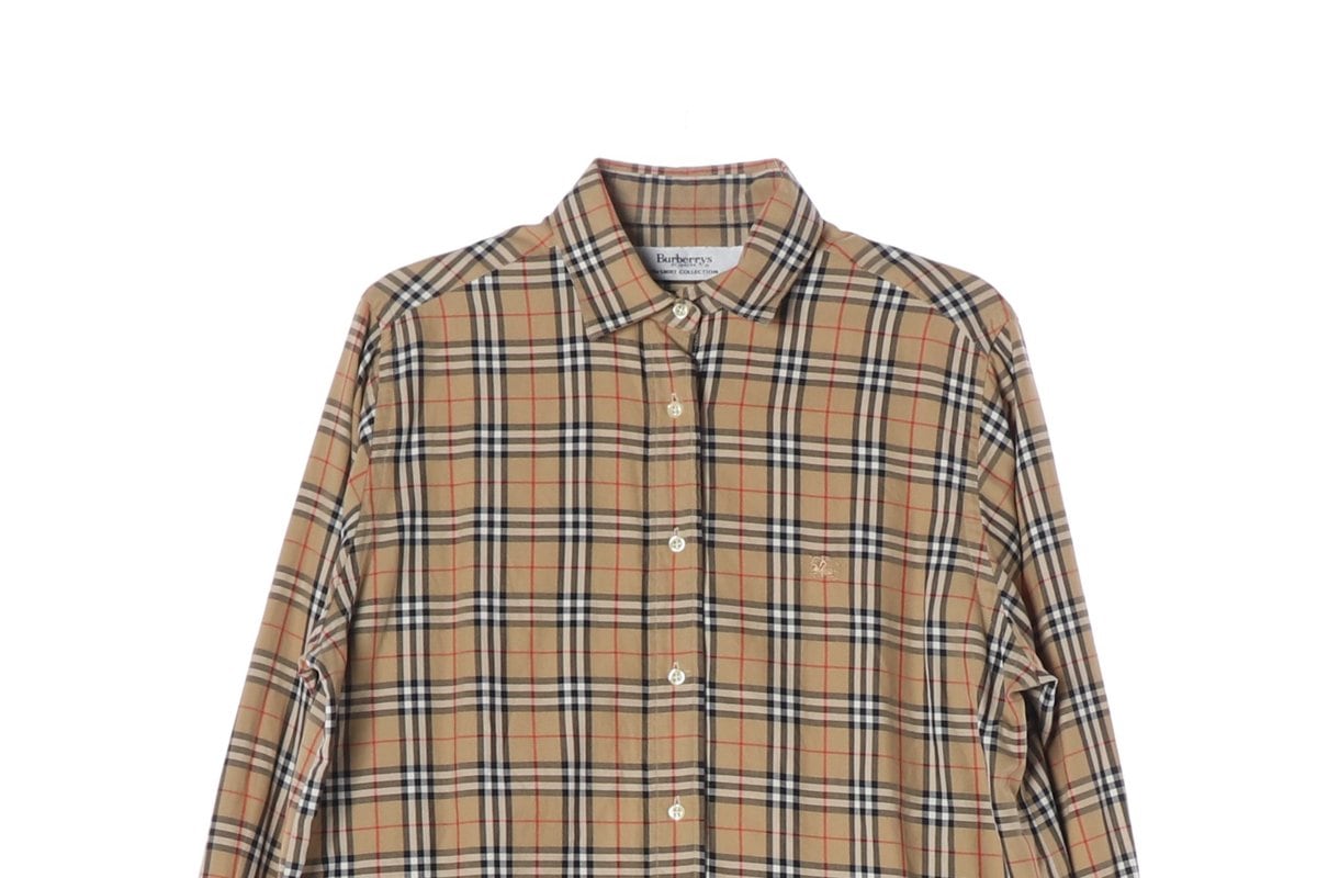 BURBERRY 버버리 퓨어코튼 베이지 시그니처 체크 로고 긴팔 셔츠 M 상세 이미지 3