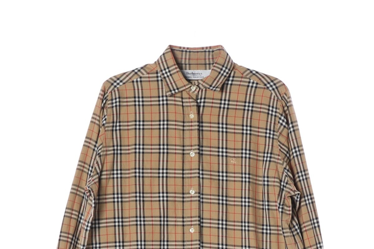 BURBERRY 버버리 퓨어코튼 베이지 시그니처 체크 로고 긴팔 셔츠 M 이미지 3