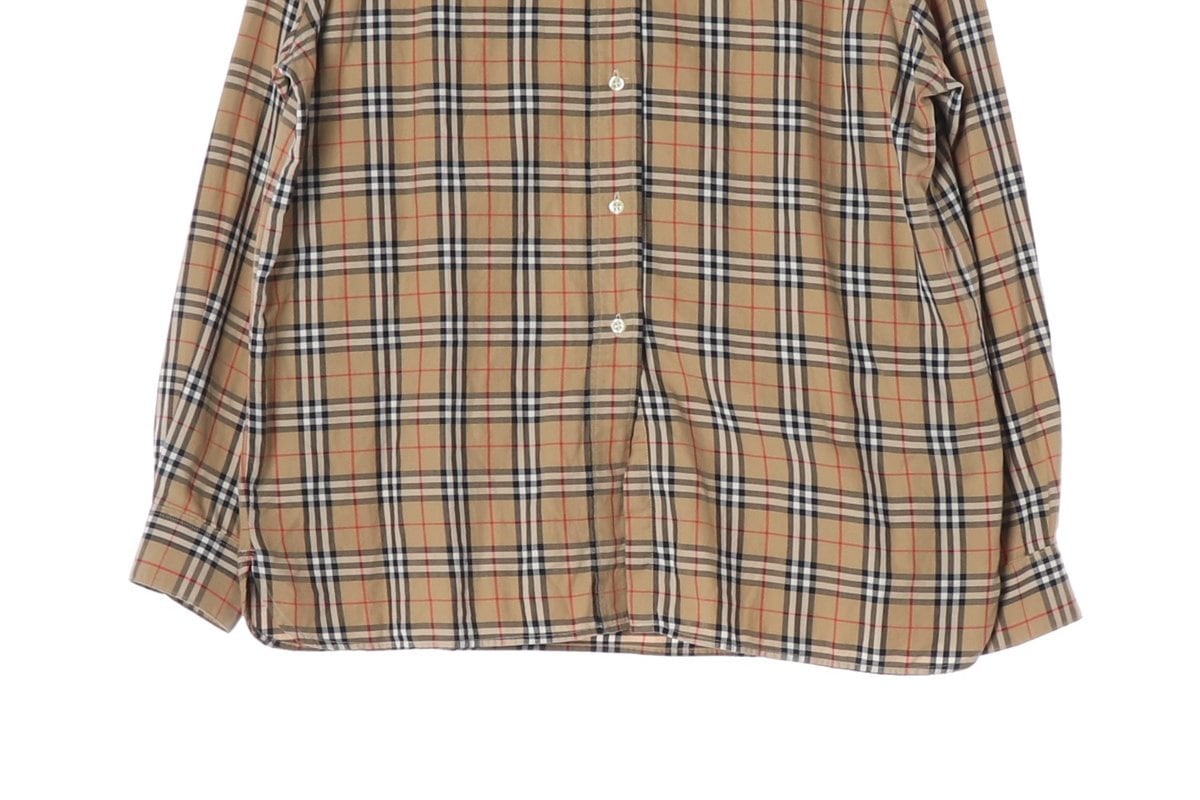 BURBERRY 버버리 퓨어코튼 베이지 시그니처 체크 로고 긴팔 셔츠 M 상세 이미지 4