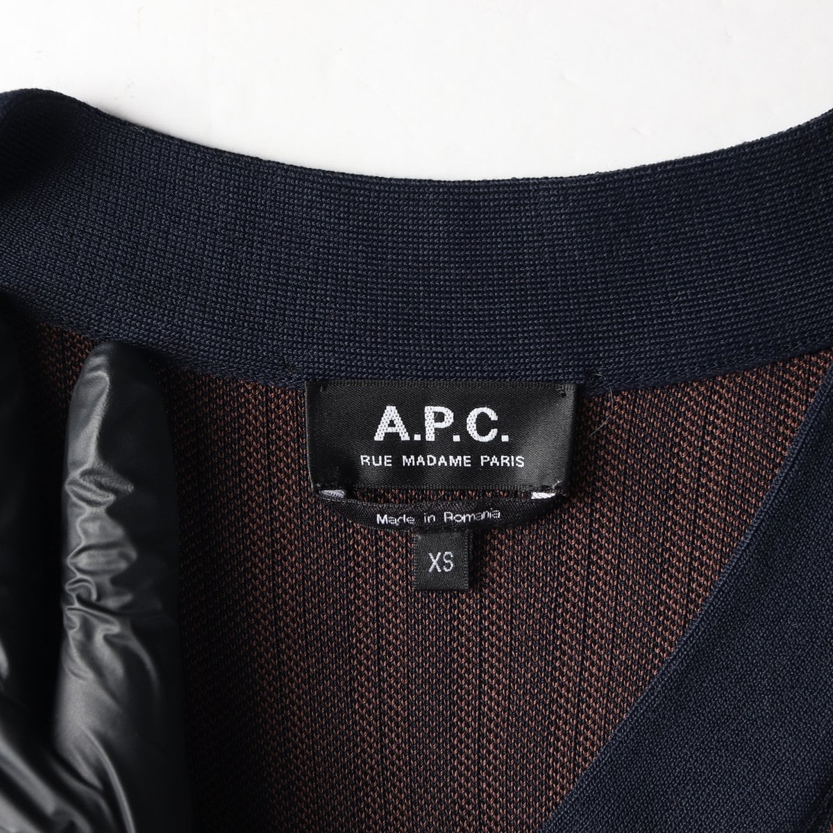 APC 아페쎄 네이비 브라운 스트라이프 브이넥 반팔 니트원피스 XS 상세 이미지 6