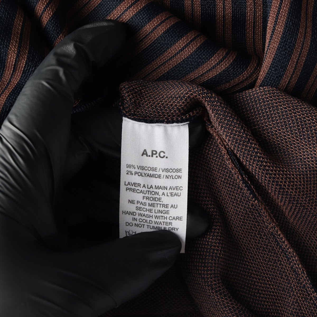 APC 아페쎄 네이비 브라운 스트라이프 브이넥 반팔 니트원피스 XS 상세 이미지 7