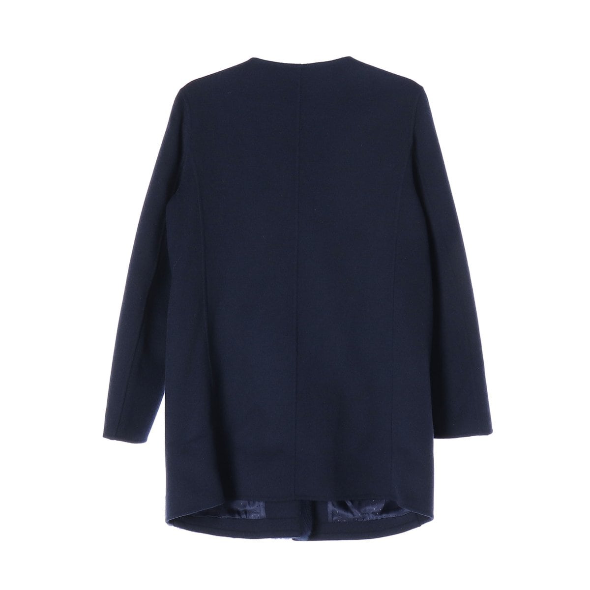 MAX MARA 막스마라 울90% 네이비 모피 퍼 배색 노카라 라운드 코트 상세 이미지 3