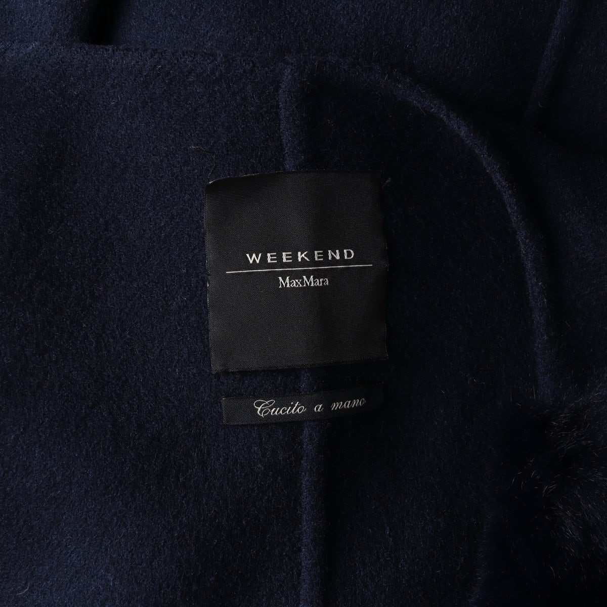 MAX MARA 막스마라 울90% 네이비 모피 퍼 배색 노카라 라운드 코트 상세 이미지 6