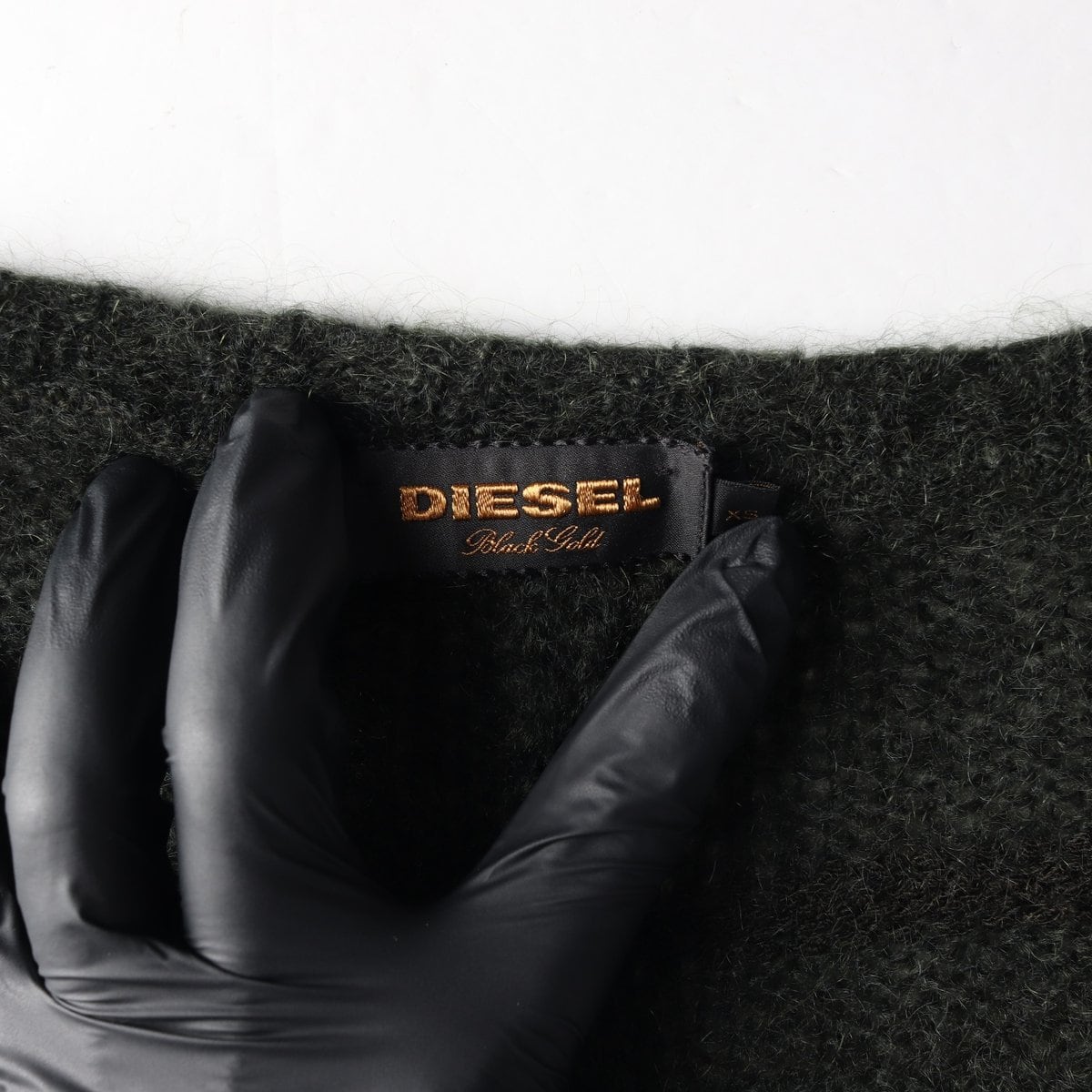 DIESEL 디젤 울56% 카키 배색 브이넥 가오리핏 니트 원피스 XS 상세 이미지 6