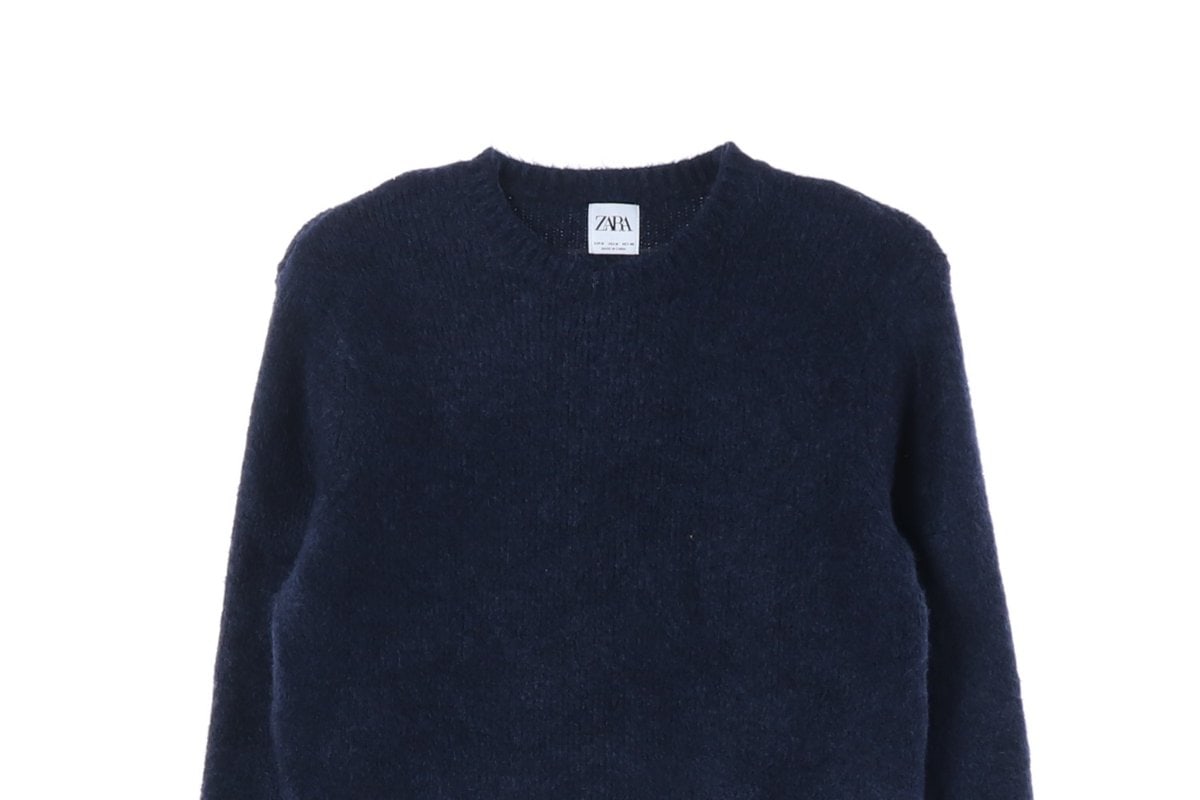 ZARA 자라 네이비 울블렌드 겨울 라운드 니트 스웨터 M 이미지 3