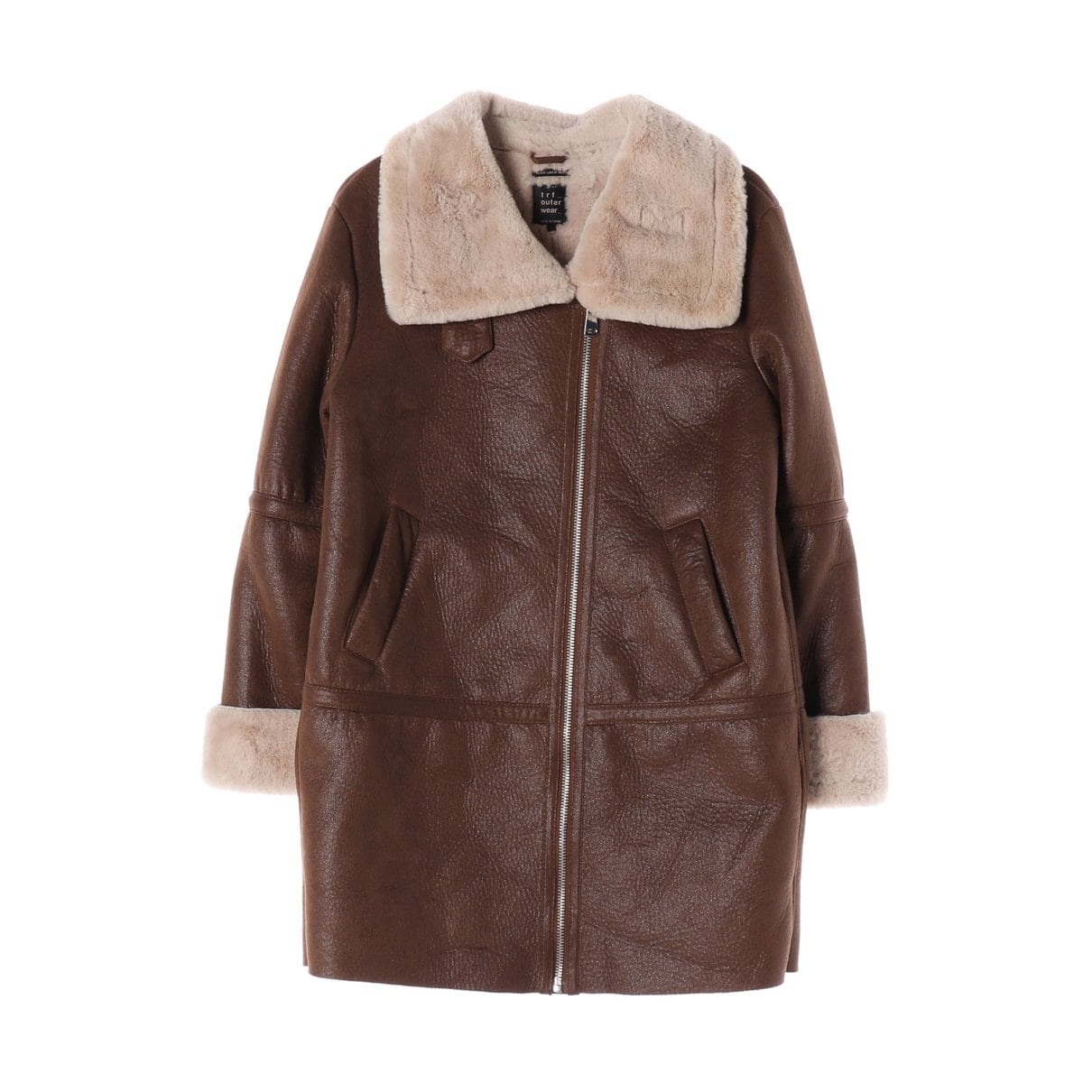 ZARA 자라 브라운 레더 퍼 무스탕 코트 M 상세 이미지 1
