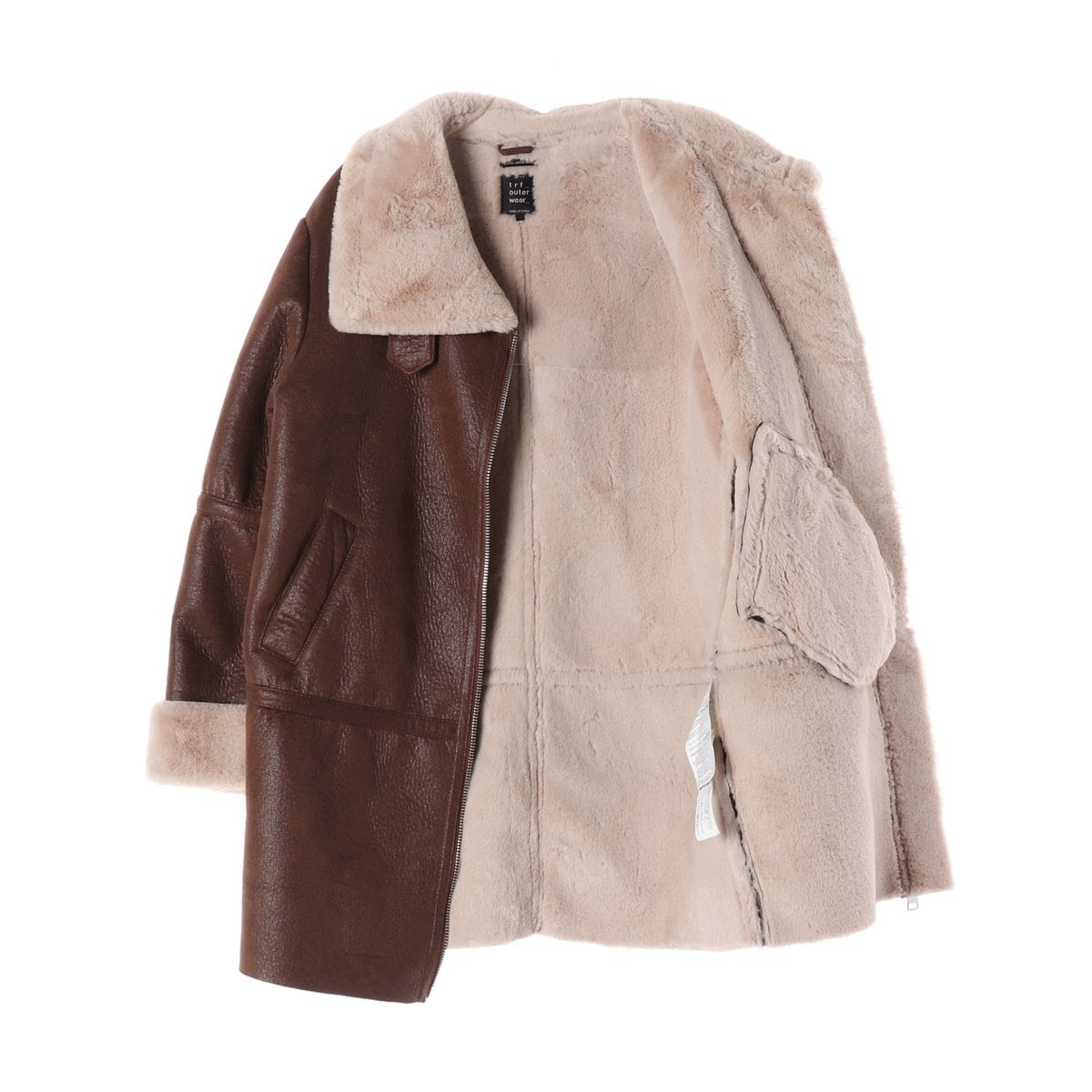 ZARA 자라 브라운 레더 퍼 무스탕 코트 M 상세 이미지 2