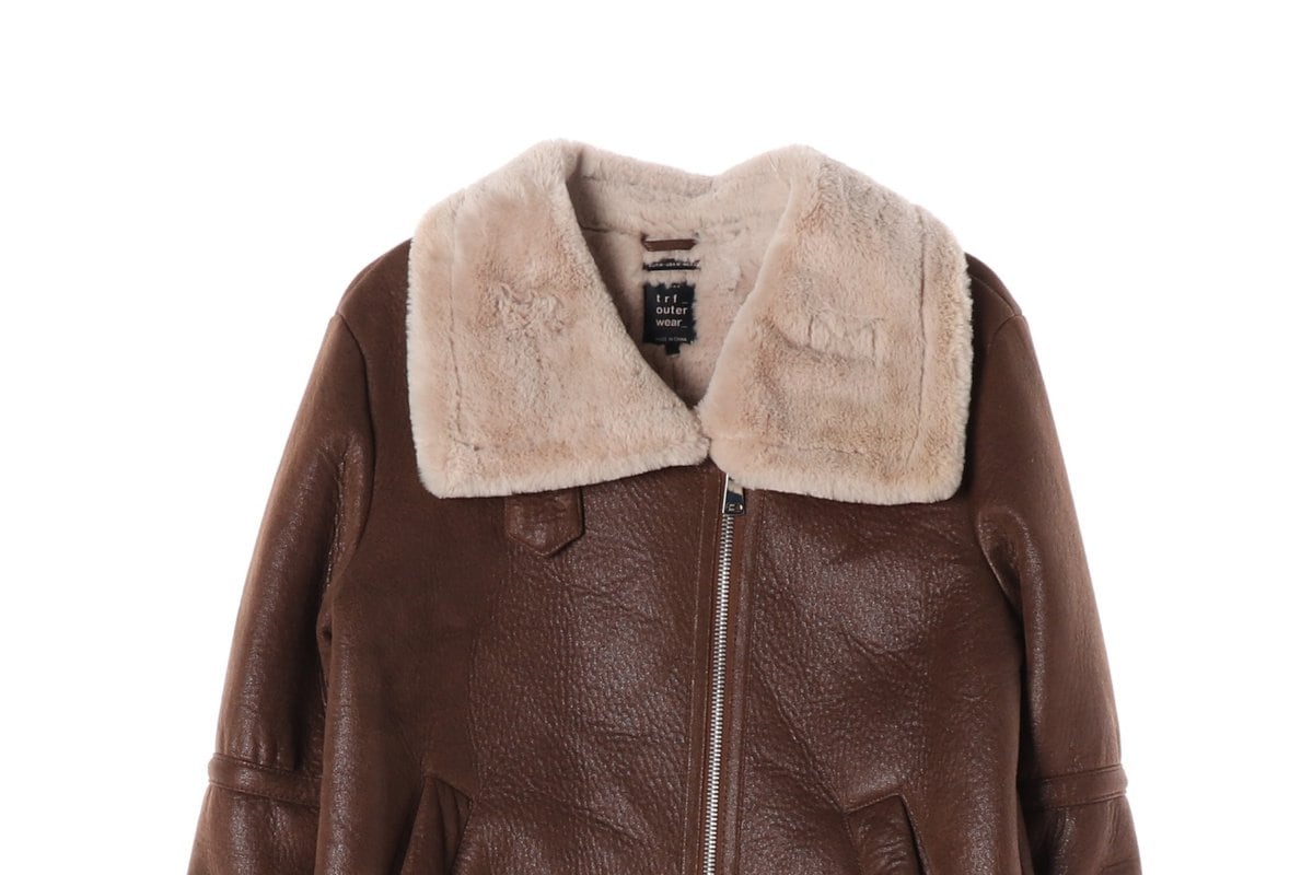 ZARA 자라 브라운 레더 퍼 무스탕 코트 M 상세 이미지 4