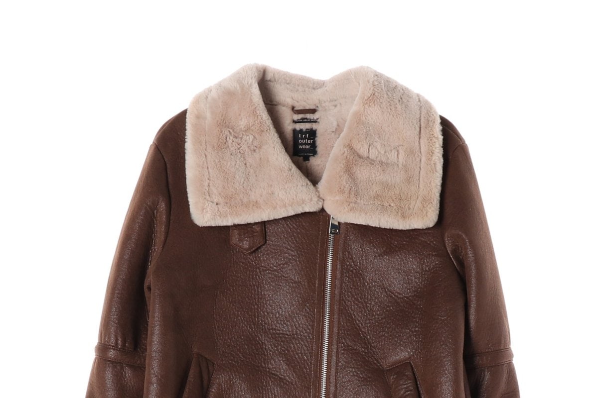 ZARA 자라 브라운 레더 퍼 무스탕 코트 M 이미지 4