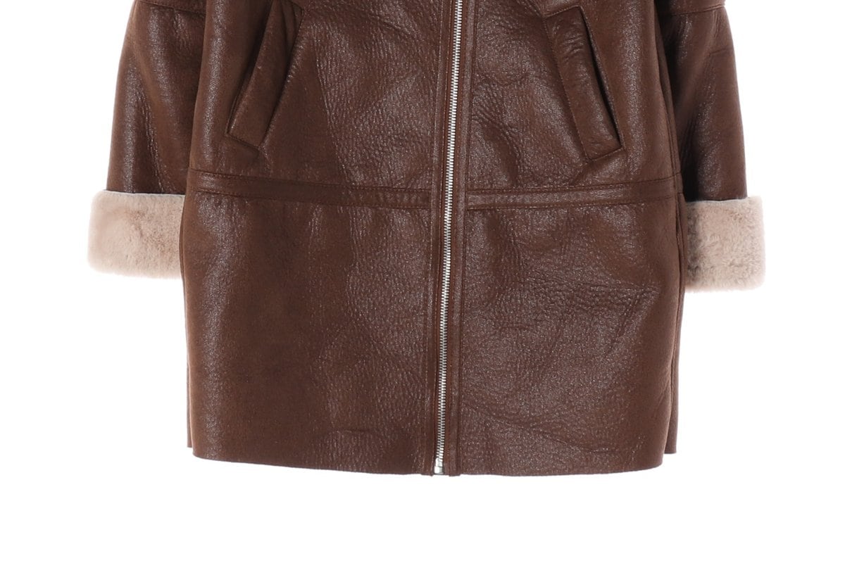 ZARA 자라 브라운 레더 퍼 무스탕 코트 M 상세 이미지 5