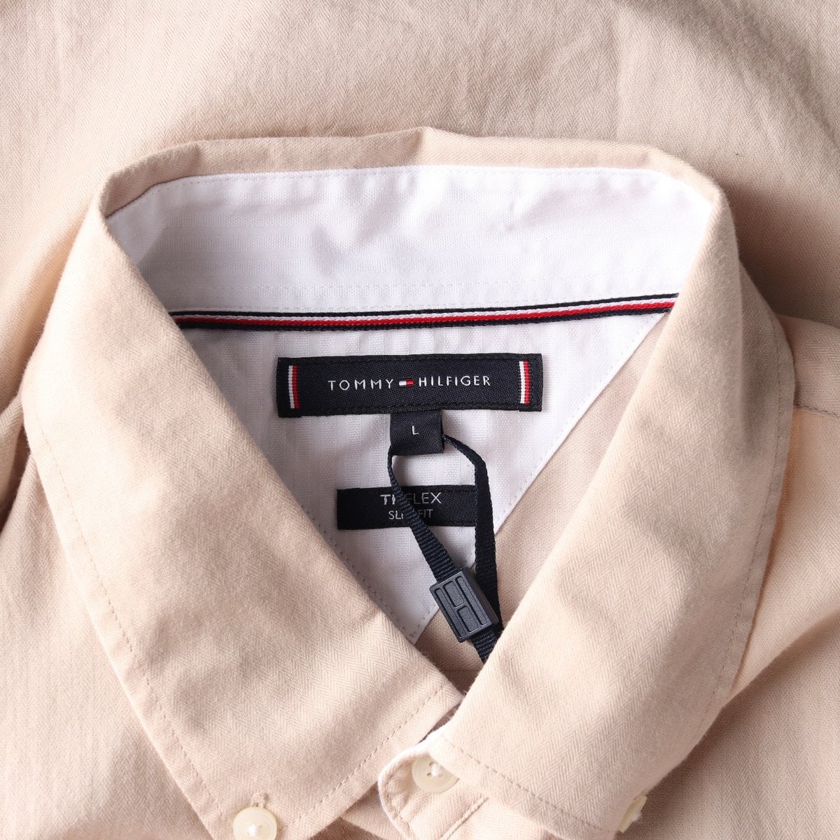 (새상품)타미힐피거 베이지 스몰로고 레이어드 긴팔 셔츠 L 이미지 5