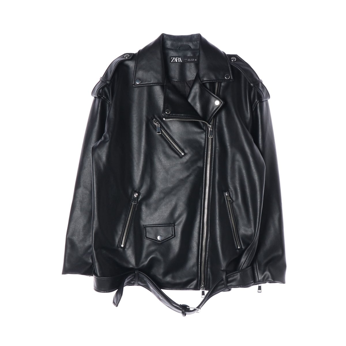 ZARA 자라 블랙 레더 오버핏 바이커재킷 라이더 가죽 자켓 S 상세 이미지 1