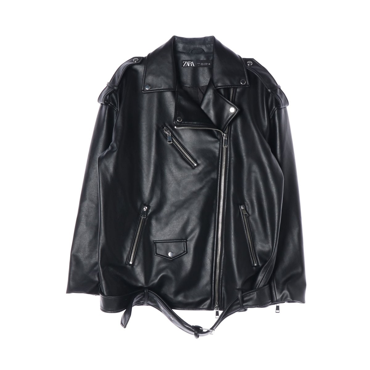 ZARA 자라 블랙 레더 오버핏 바이커재킷 라이더 가죽 자켓 S 이미지 1