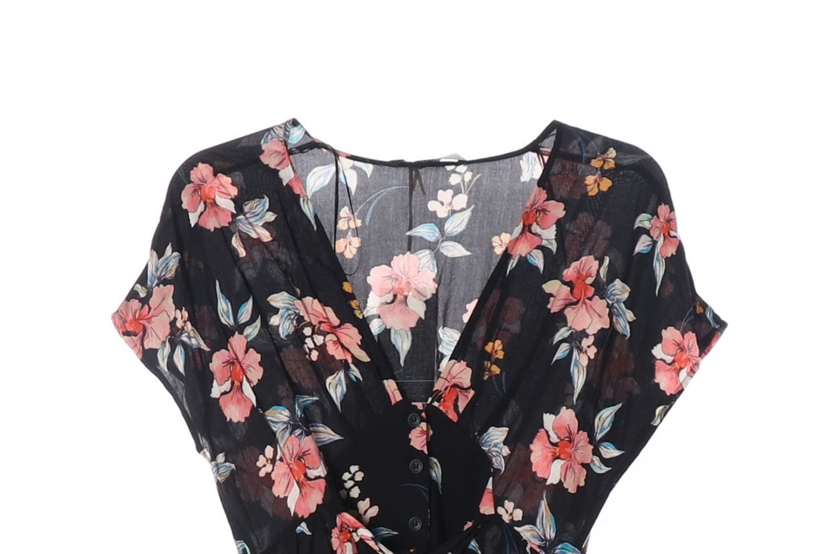 (새상품)ZARA 자라 블랙 플로럴 브이넥 롱 맥시 원피스 휴양지 S 상세 이미지 3