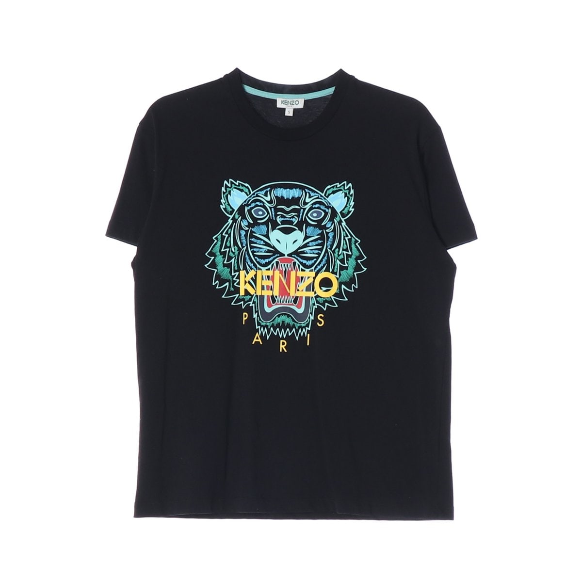 KENZO 겐조 블랙 그린 타이거 로고 오버핏 반팔 크루넥 티셔츠 S 이미지 1