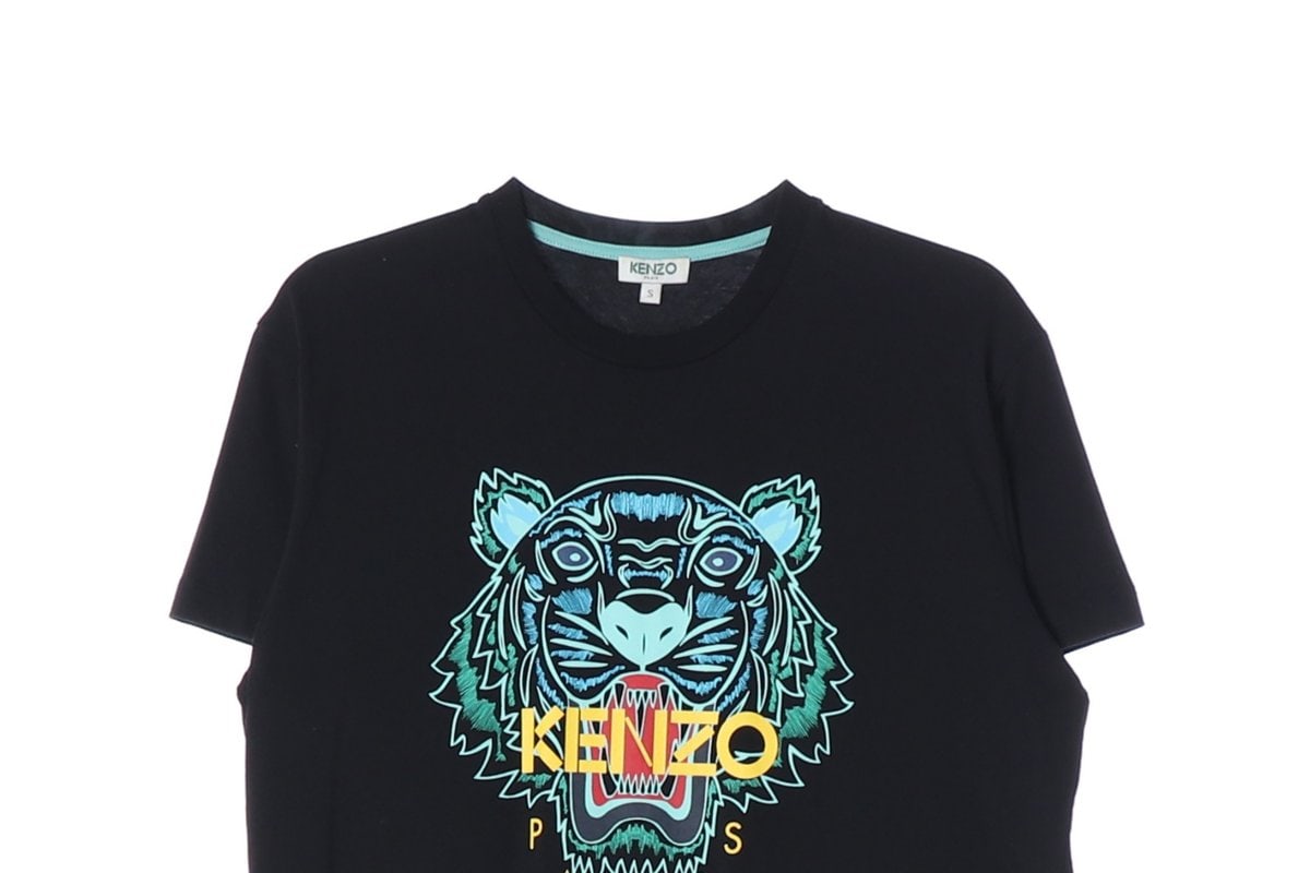 KENZO 겐조 블랙 그린 타이거 로고 오버핏 반팔 크루넥 티셔츠 S 이미지 3