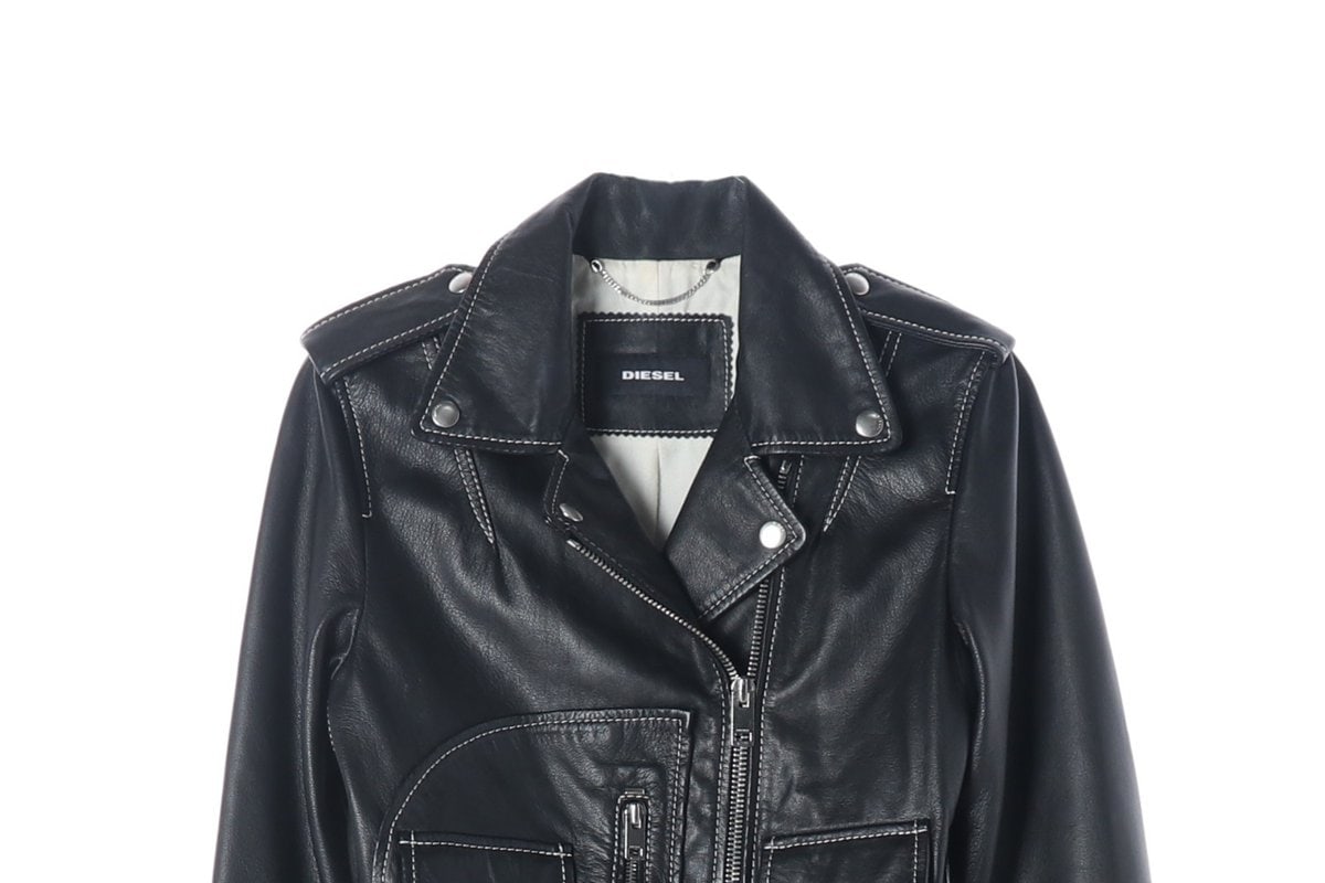 DIESEL 디젤 블랙 스티치 레더 바이커재킷 가죽 자켓 XS 이미지 4
