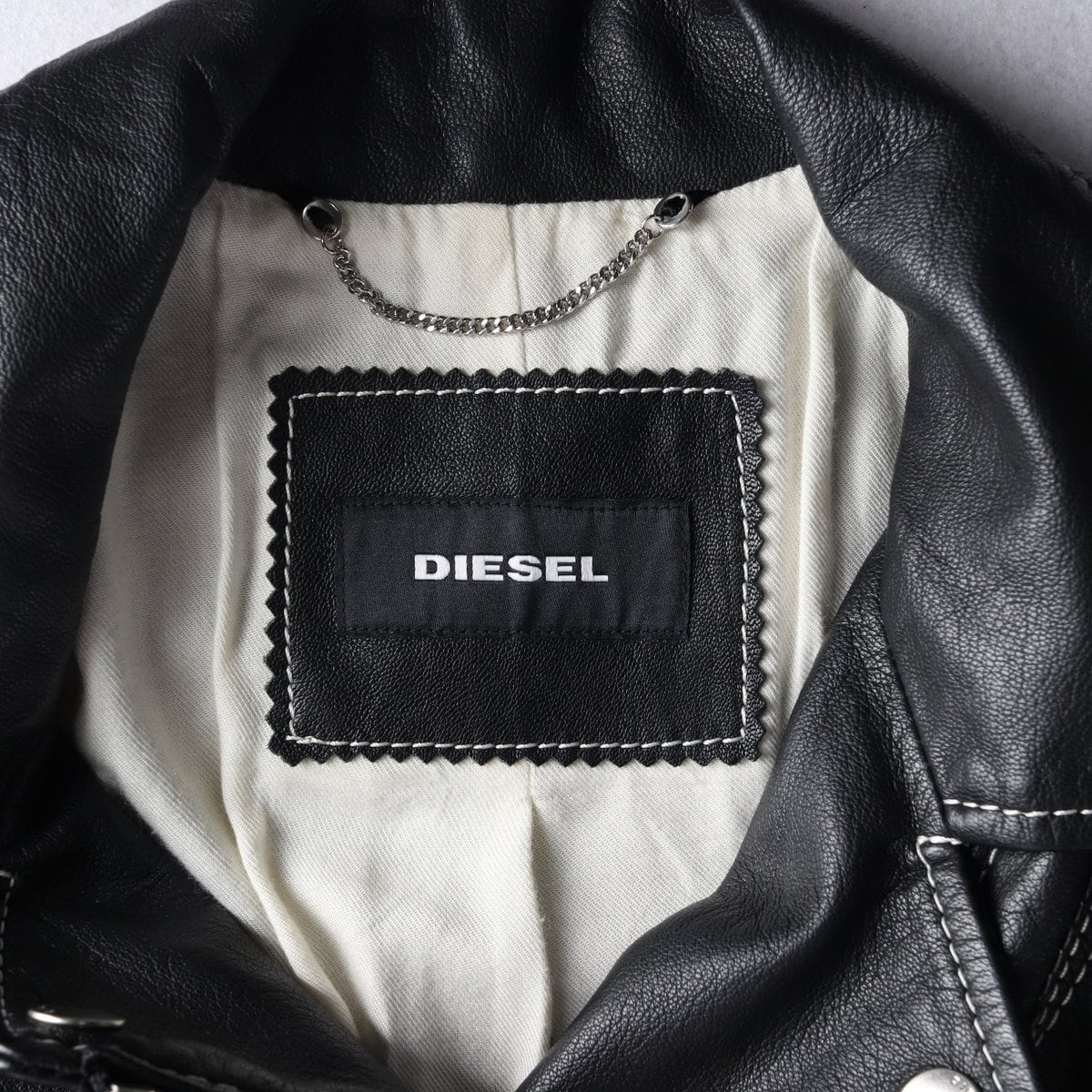 DIESEL 디젤 블랙 스티치 레더 바이커재킷 가죽 자켓 XS 상세 이미지 6