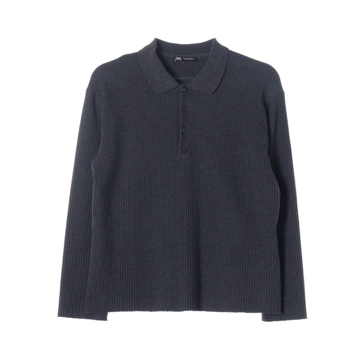 ZARA 자라 차콜 골지 긴팔 카라티 폴로 티셔츠 M 상세 이미지 1
