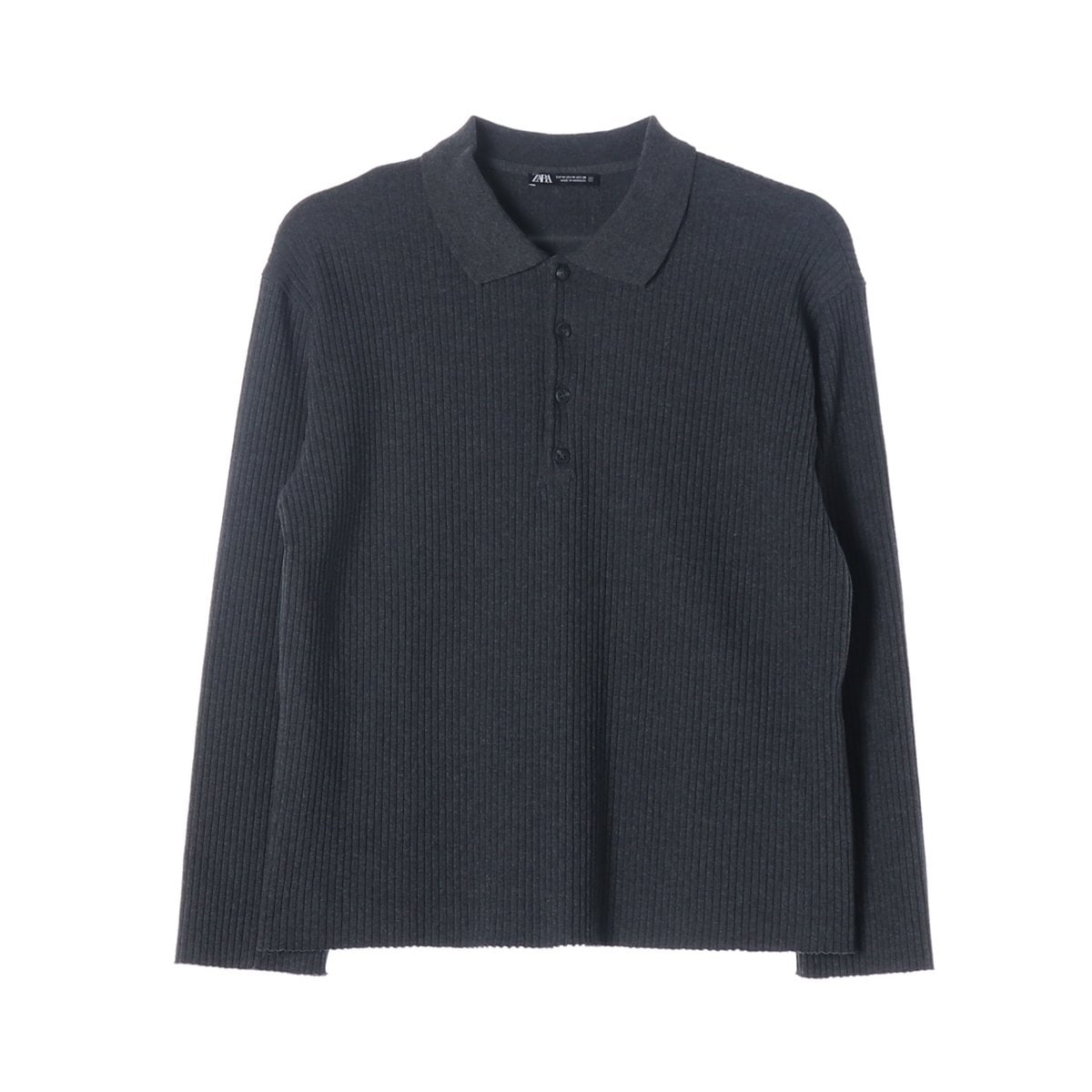 ZARA 자라 차콜 골지 긴팔 카라티 폴로 티셔츠 M 이미지 1