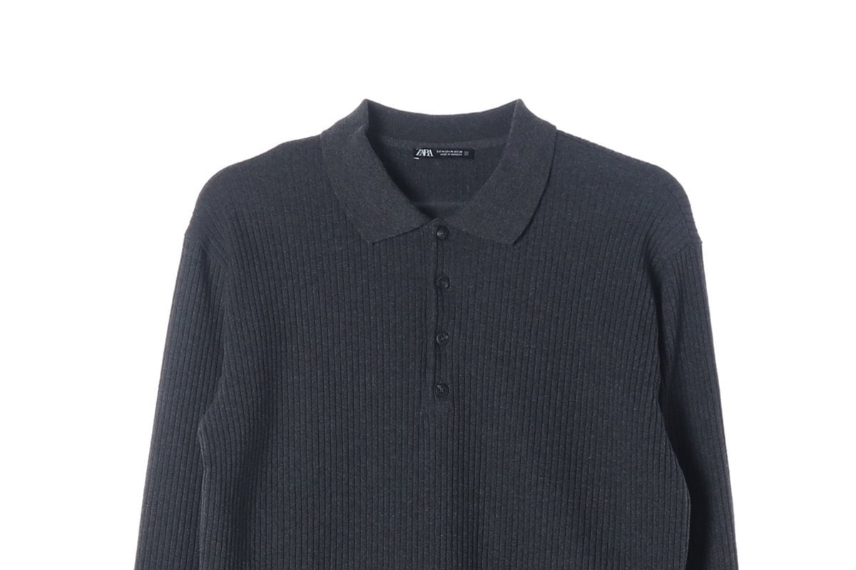 ZARA 자라 차콜 골지 긴팔 카라티 폴로 티셔츠 M 상세 이미지 3