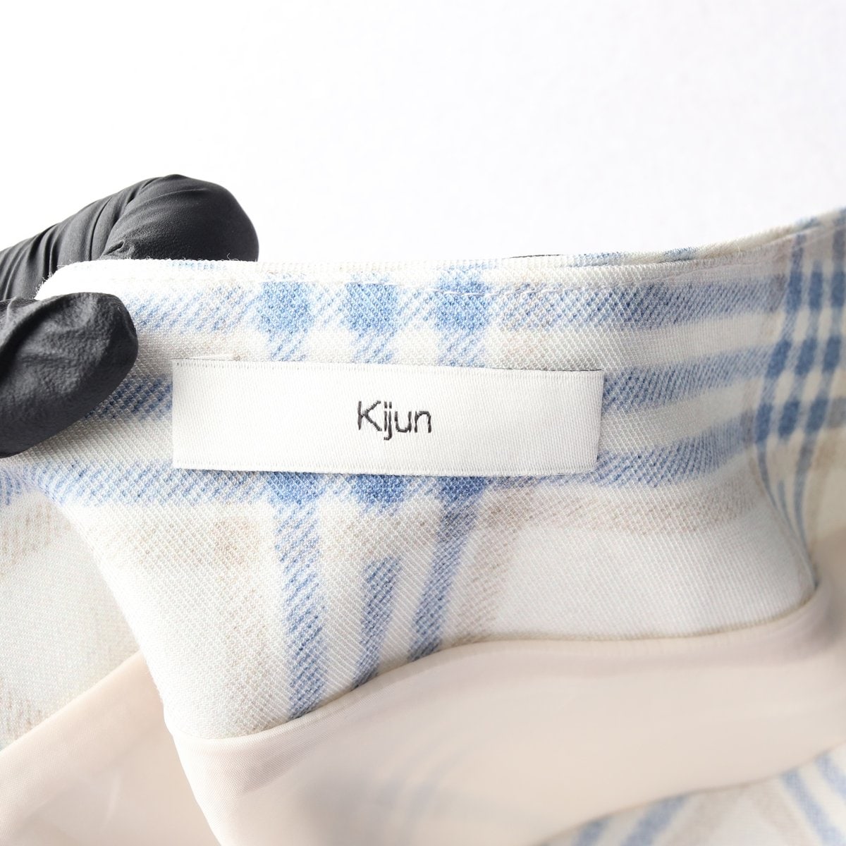 KIJUN 기준 아이보리 스카이블루 에센셜 체크 A라인 미니 스커트 치마 S 이미지 5