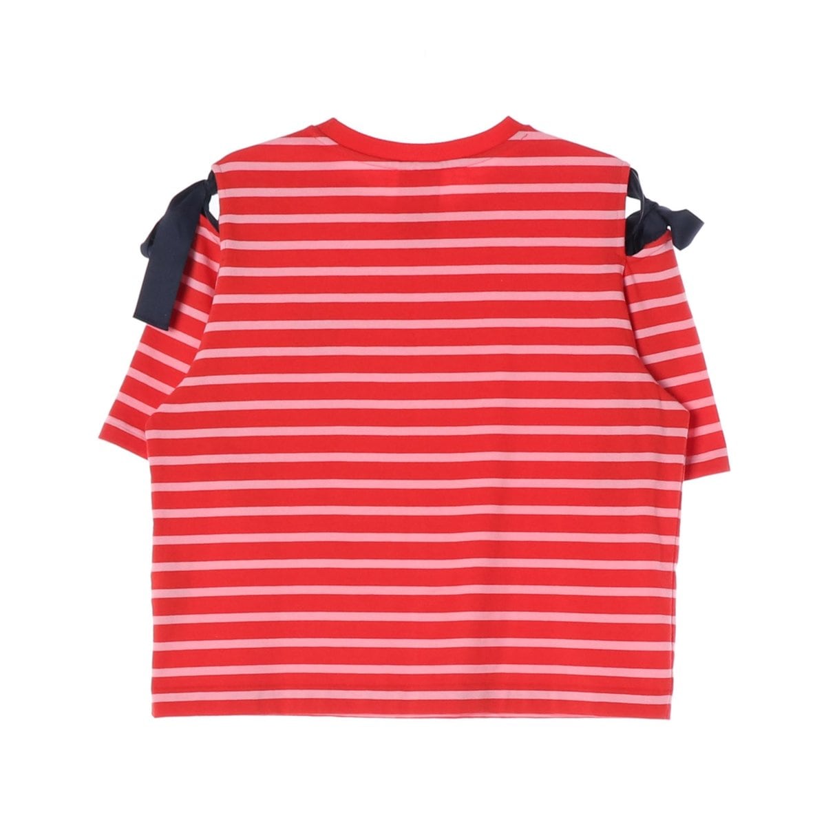 럭키슈에뜨 레드 스트라이프 리본 숄더 컷아웃 반팔 티셔츠 상세 이미지 2