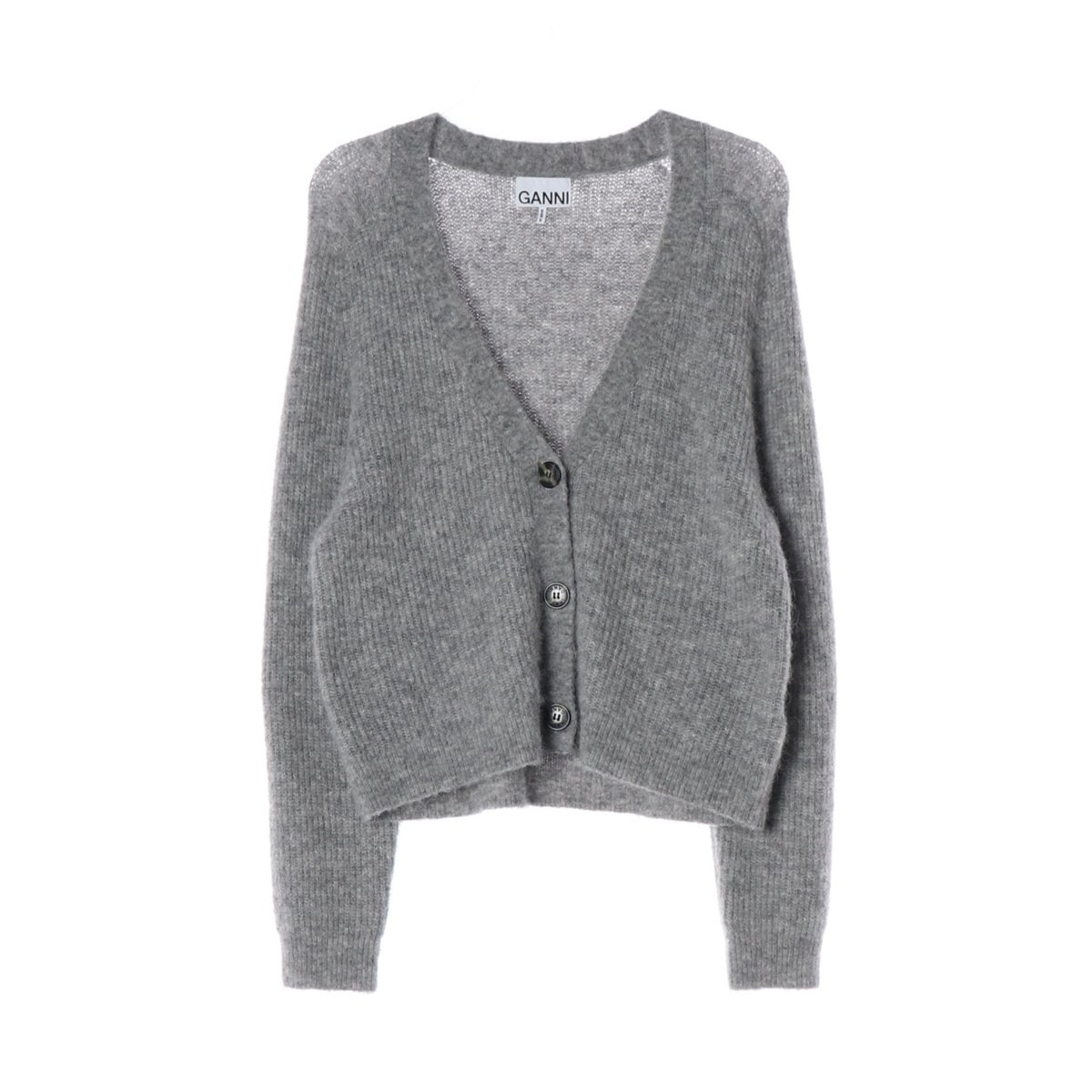 GANNI 가니 22FW 울 알파카 그레이 브이넥 니트 가디건 XS 이미지 1