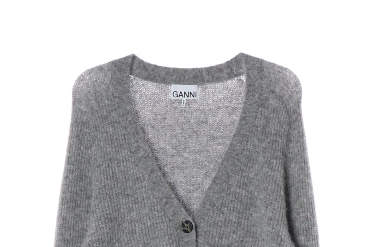 GANNI 가니 22FW 울 알파카 그레이 브이넥 니트 가디건 XS 상세 이미지 3