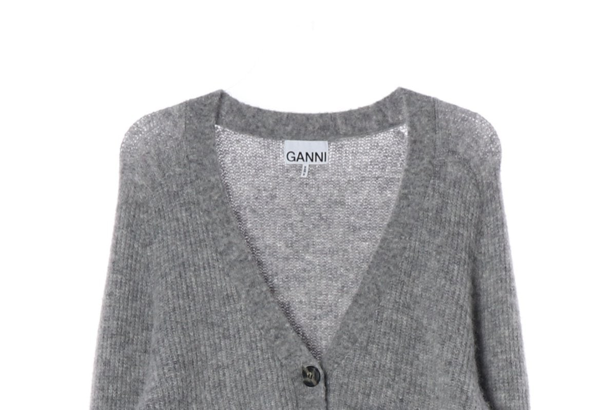 GANNI 가니 22FW 울 알파카 그레이 브이넥 니트 가디건 XS 이미지 3