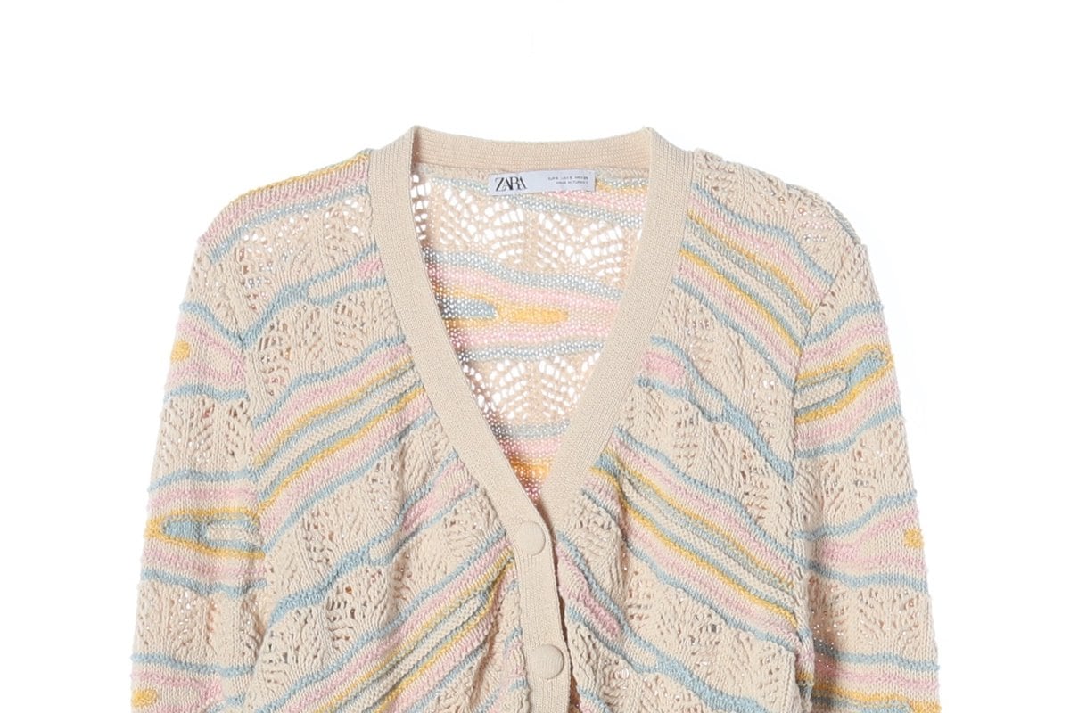 ZARA 자라 베이지 파스텔 브이넥 루즈핏 니트 가디건 S 상세 이미지 3