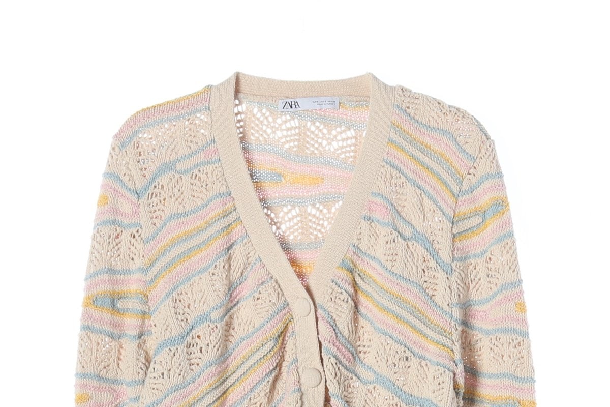 ZARA 자라 베이지 파스텔 브이넥 루즈핏 니트 가디건 S 이미지 3
