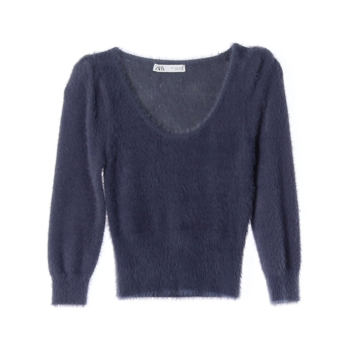 ZARA 자라 퍼플 플러피 헤어리 U넥 니트 스웨터 S 상세 이미지 1