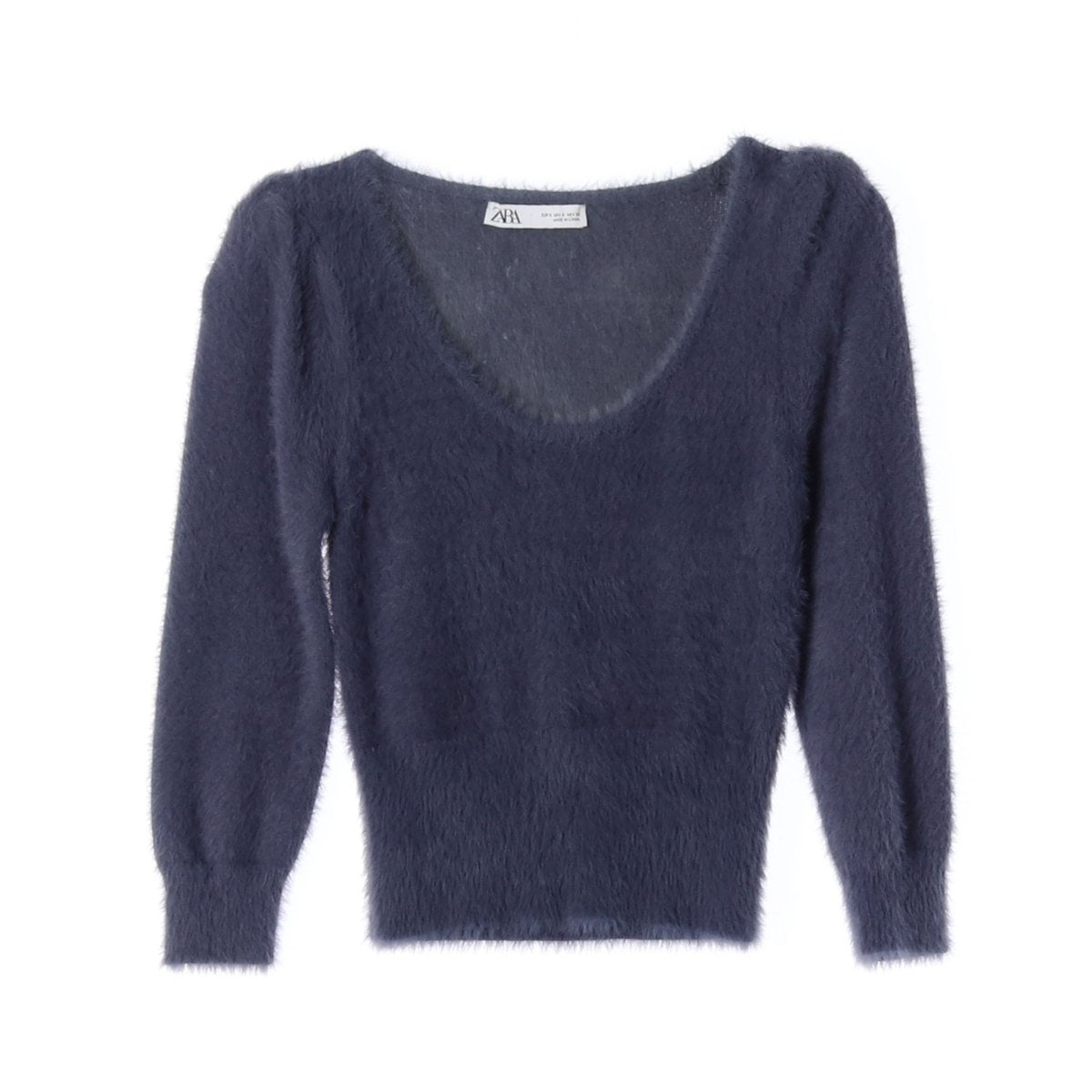 ZARA 자라 퍼플 플러피 헤어리 U넥 니트 스웨터 S 이미지 1