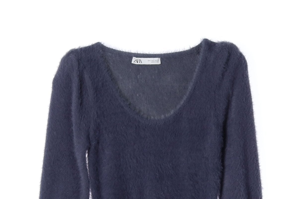 ZARA 자라 퍼플 플러피 헤어리 U넥 니트 스웨터 S 상세 이미지 3