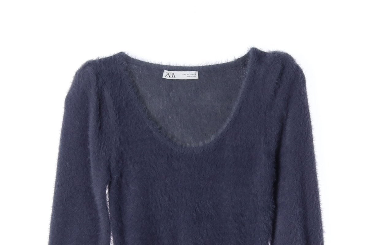 ZARA 자라 퍼플 플러피 헤어리 U넥 니트 스웨터 S 이미지 3