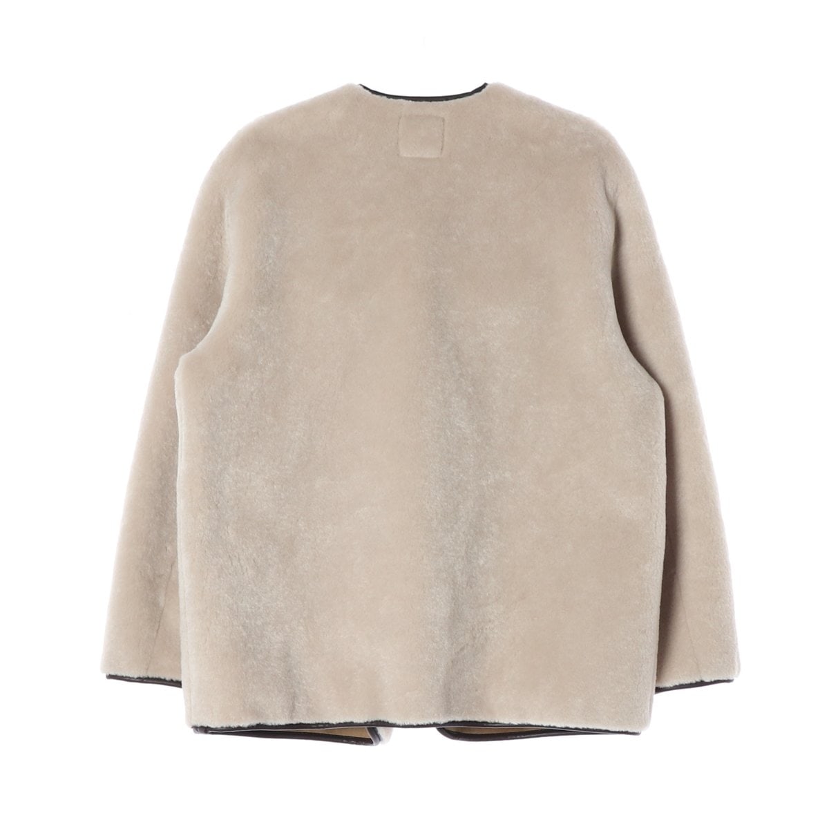 ZARA 자라 베이지 노카라 라운드 더플코트 퍼 하프코트 무스탕 XS 이미지 3