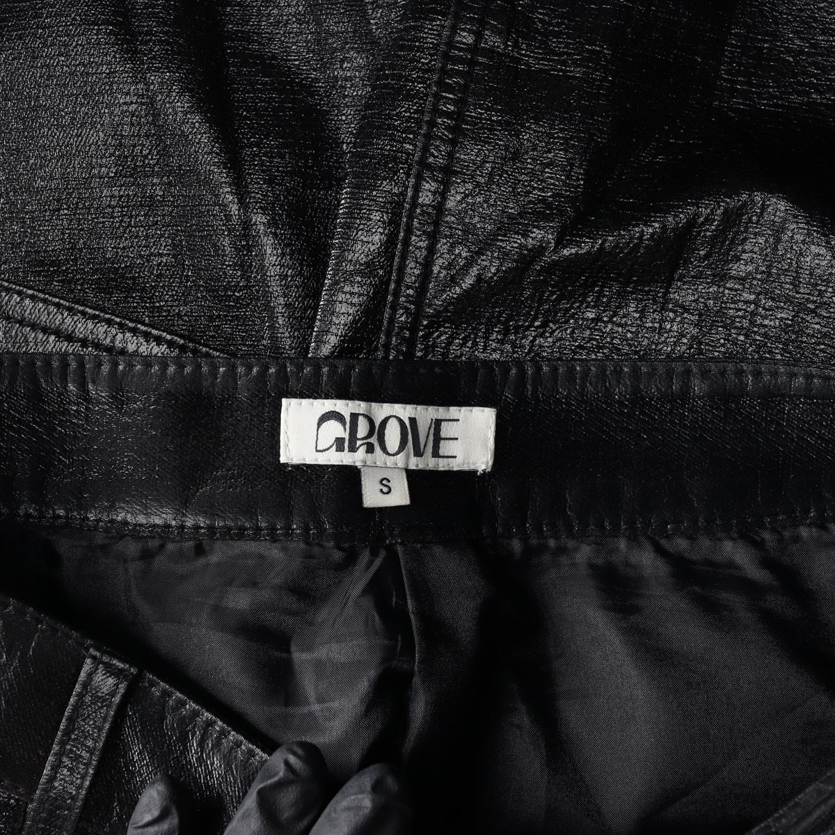 GROVE 그로브 글로시 블랙 코팅 미니 스커트 치마 S 이미지 5