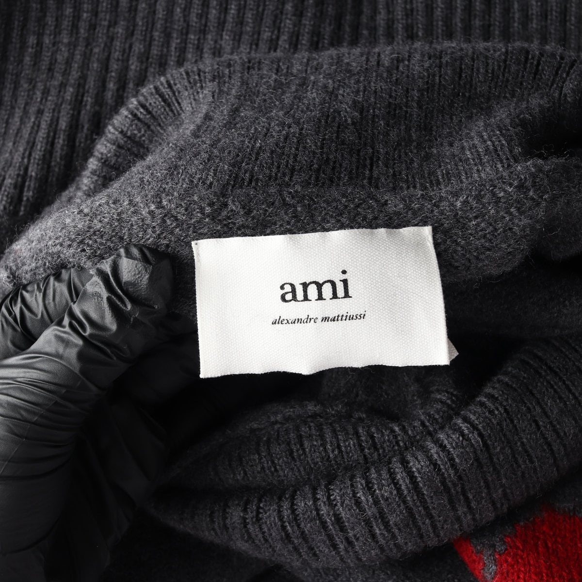 AMI 아미 울100% 빅 하트 로고 퍼넬 넥 인타르시아 니트 스웨터 XS 상세 이미지 5