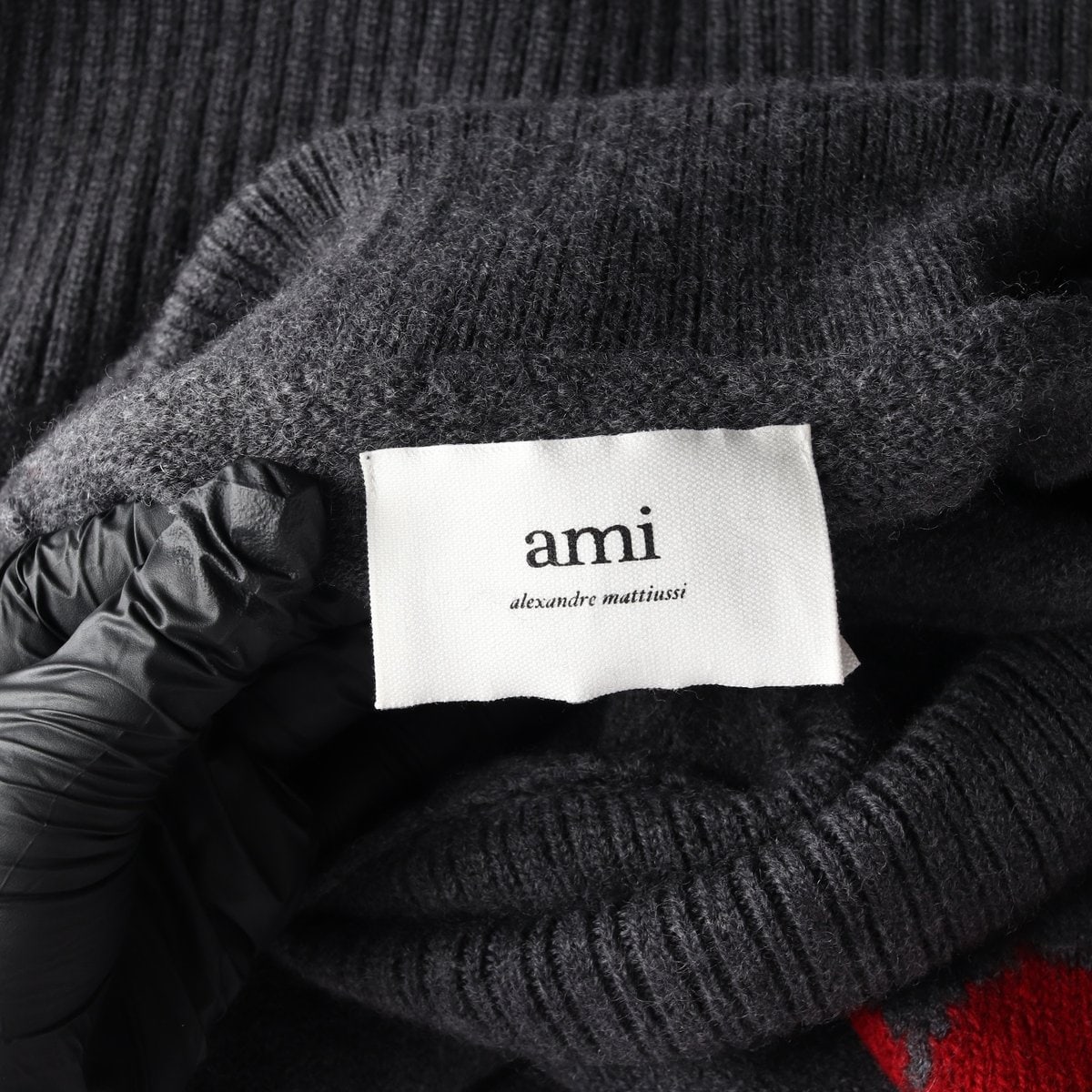 AMI 아미 울100% 빅 하트 로고 퍼넬 넥 인타르시아 니트 스웨터 XS 이미지 5