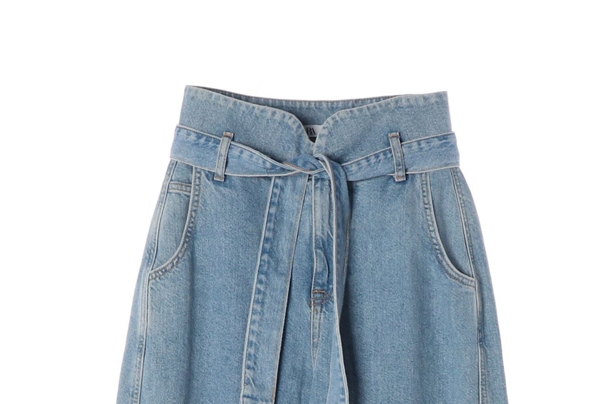 ZARA 자라 리본 벨트 하이라이즈 배기핏 데님 청바지 이미지 3