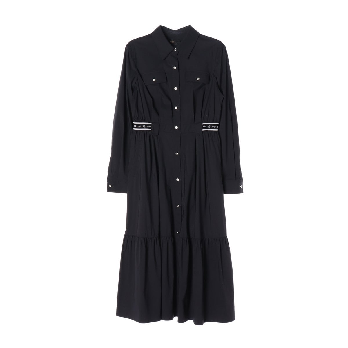 (새상품)MAJE 마쥬 22FW 블랙 로고 밴딩 캉캉 롱 셔츠원피스  상세 이미지 1