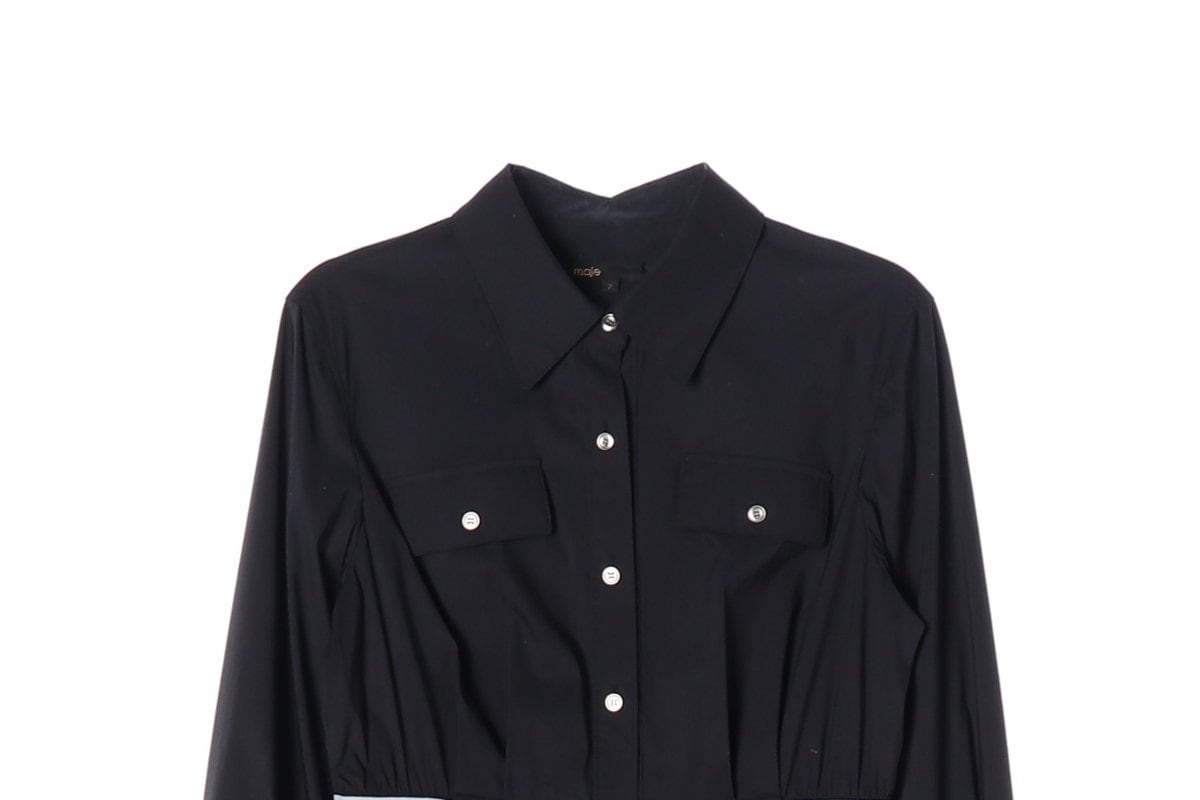 (새상품)MAJE 마쥬 22FW 블랙 로고 밴딩 캉캉 롱 셔츠원피스  상세 이미지 3