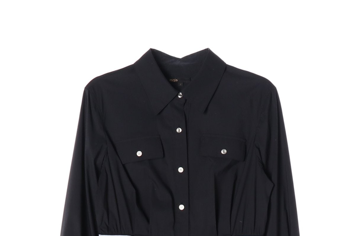 (새상품)MAJE 마쥬 22FW 블랙 로고 밴딩 캉캉 롱 셔츠원피스  이미지 3