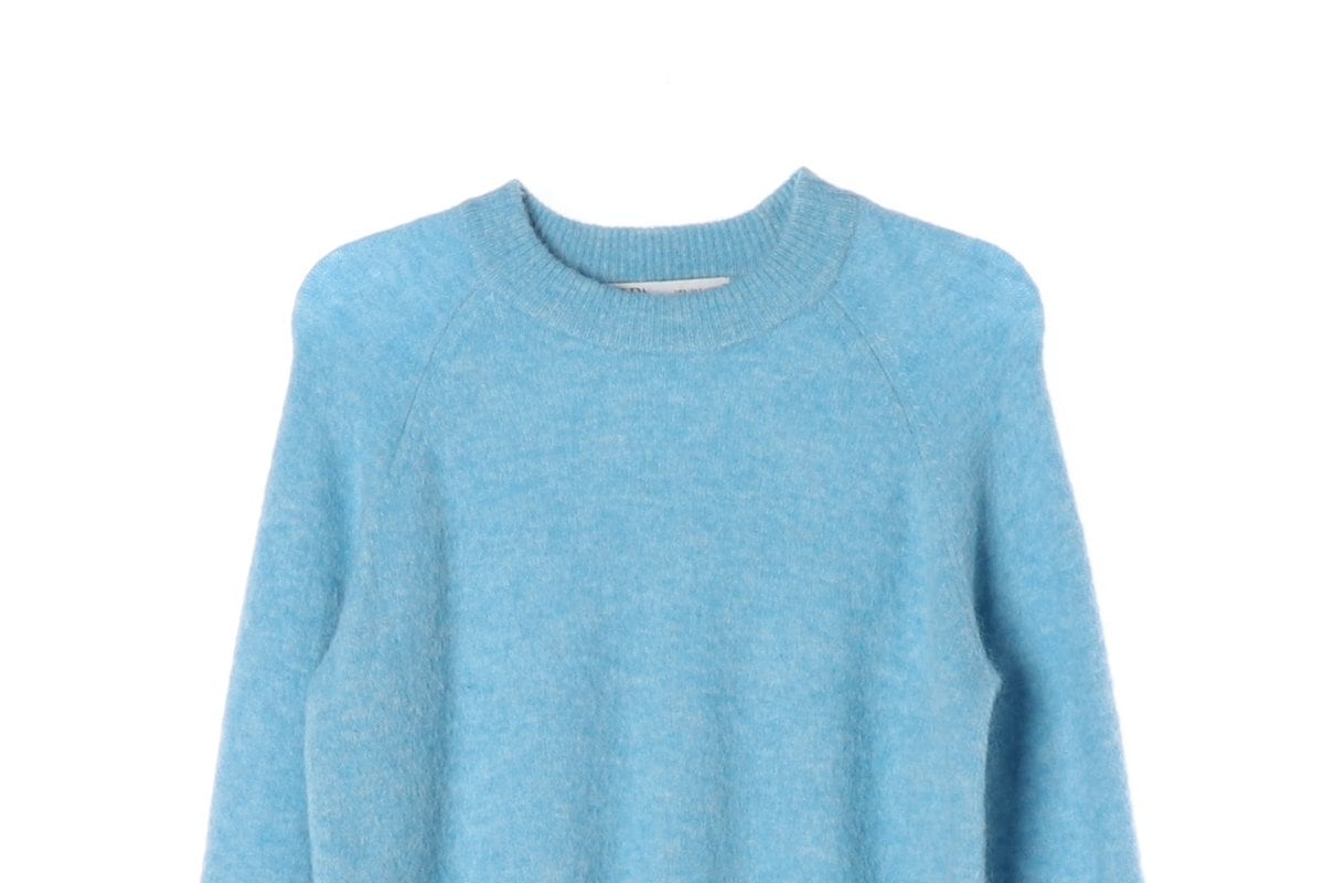 ZARA 자라 알파카 울 스카이블루 라운드 니트 스웨터 S 상세 이미지 3