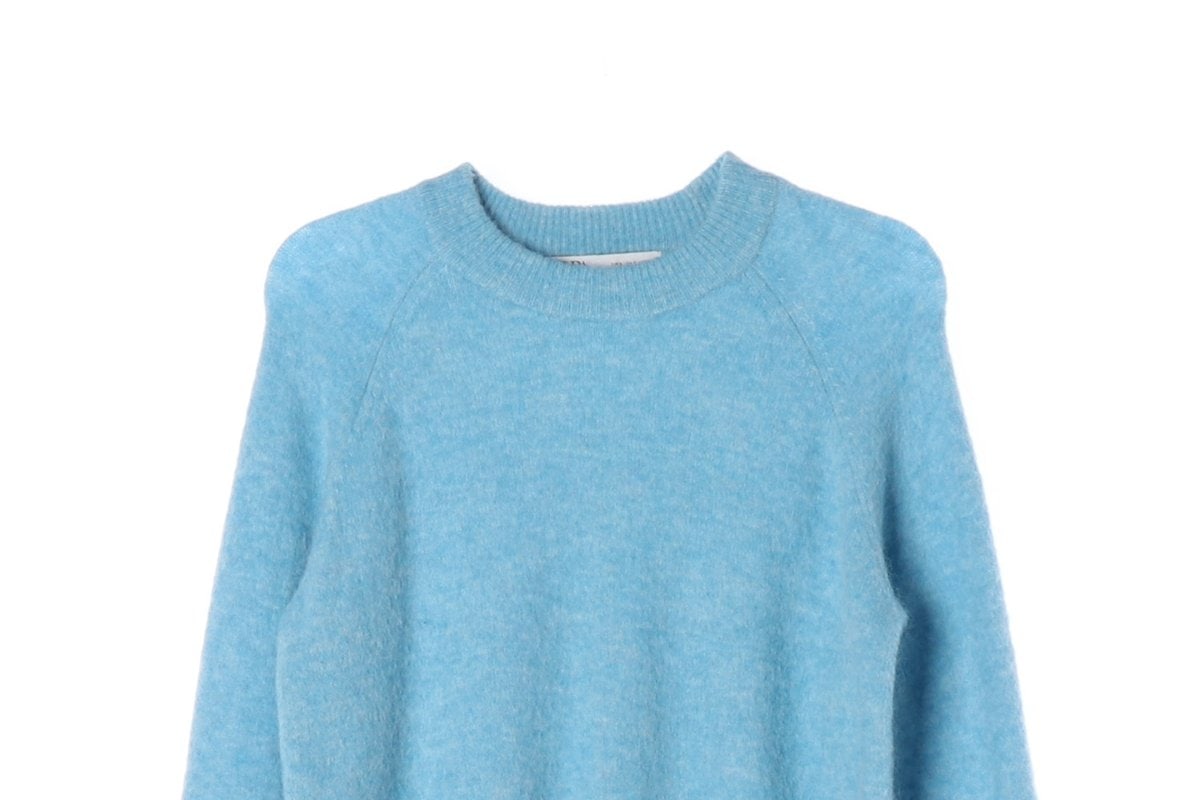 ZARA 자라 알파카 울 스카이블루 라운드 니트 스웨터 S 이미지 3