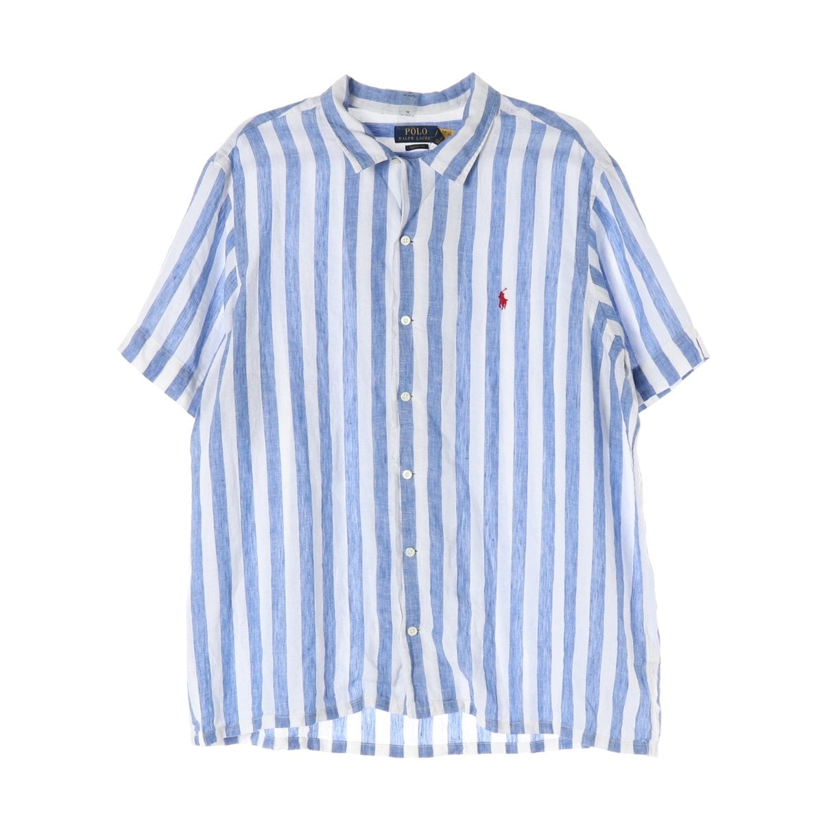 (새상품)폴로 랄프 로렌 25SS 린넨100% 블루 스트라이프 반팔 셔츠 XL 상세 이미지 1
