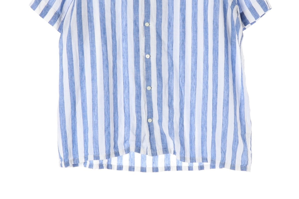 (새상품)폴로 랄프 로렌 25SS 린넨100% 블루 스트라이프 반팔 셔츠 XL 상세 이미지 4